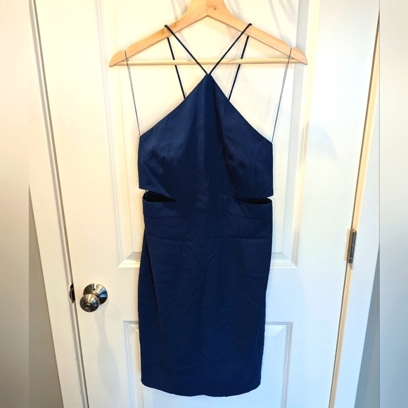 Aidan Mattox Navy Blue Cut Out Mini Dress Size 8 - Picture 2 of 5